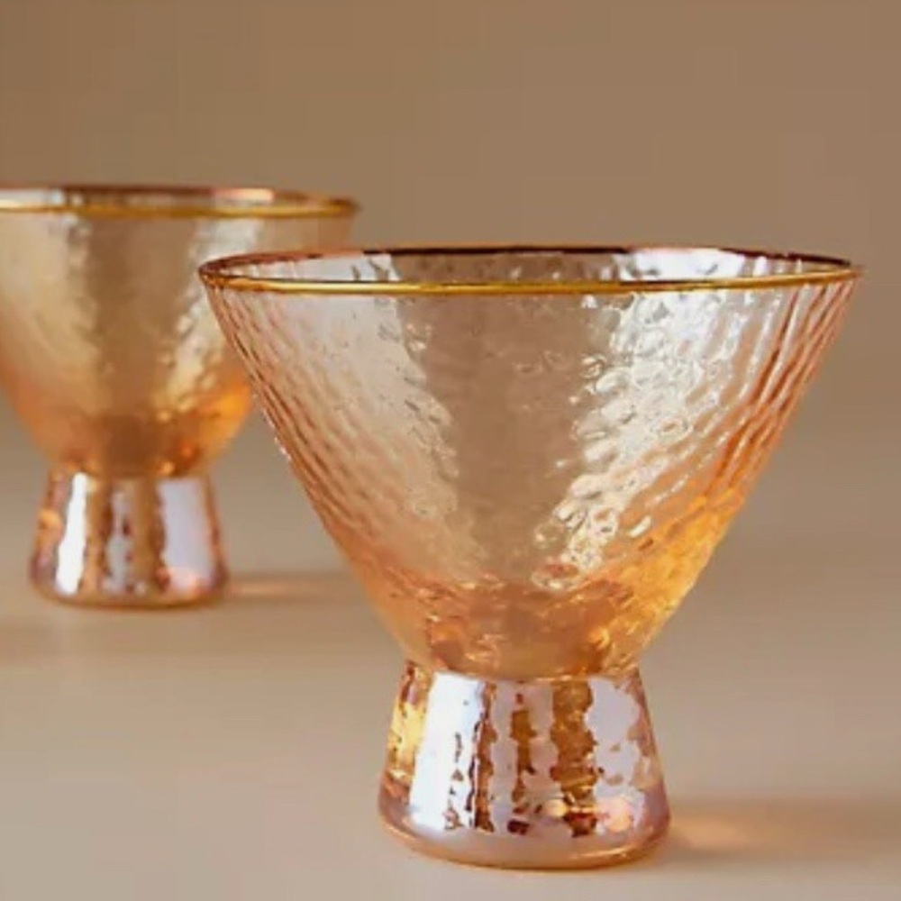 Anthropologie NIB 2 Pack Zaza Honey Luster Stemless Martini Glasses Iridescent